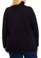 Plus Mixed Rib Cowl Neck Tunic Sweater