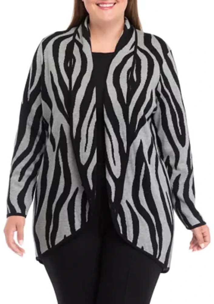 Plus Animal Printed Open Front Cardigan