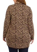 Plus Animal Print Shawl Collar Cardigan