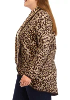 Plus Animal Print Shawl Collar Cardigan