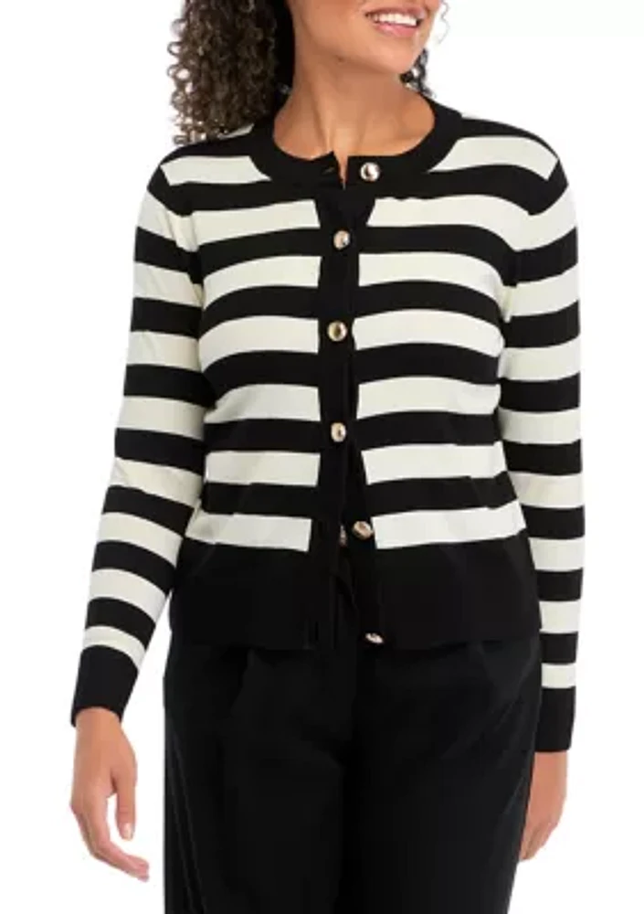 Petite Striped Cropped Cardigan