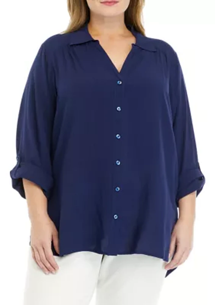 Plus Roll Tab Sleeve Blouse