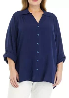 Plus Roll Tab Sleeve Blouse