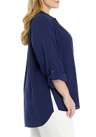 Plus Roll Tab Sleeve Blouse