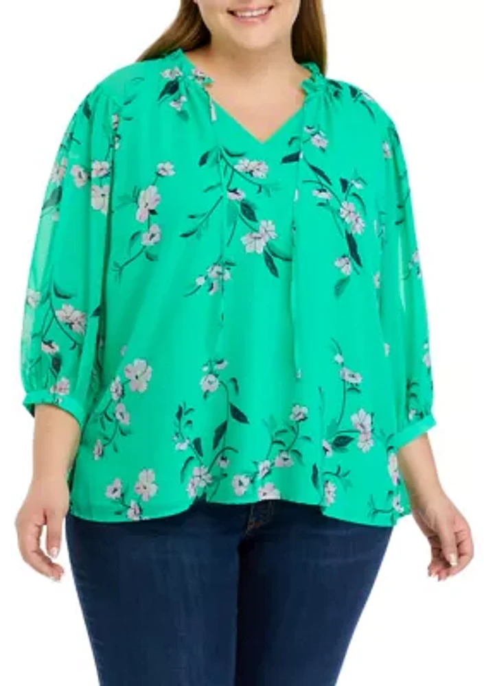 Plus Floral Printed Woven Top