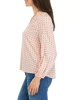 Petite Long Blouson Sleeve Split Neck Top