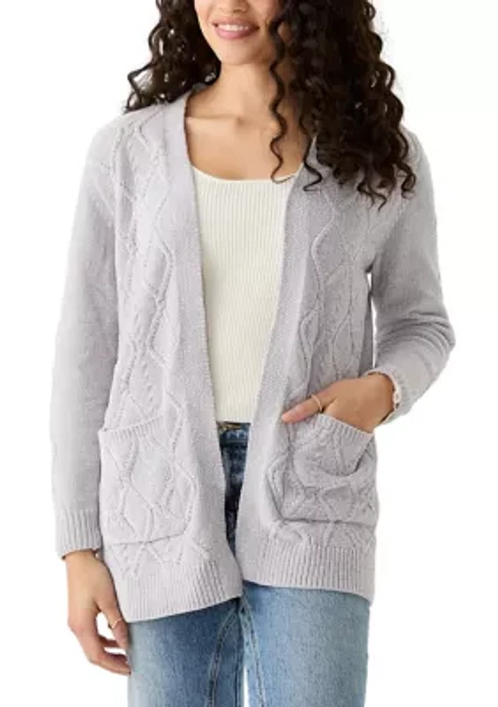 Petite Long Sleeve Open Front Chenille Cardigan