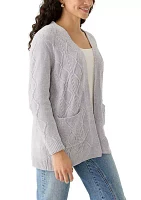 Petite Long Sleeve Open Front Chenille Cardigan