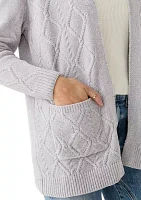 Petite Long Sleeve Open Front Chenille Cardigan