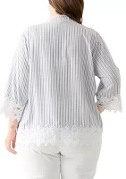 Plus 3/4 Sleeve Crochet Trim Woven Blouse