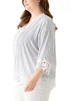 Plus 3/4 Sleeve Crochet Trim Woven Blouse