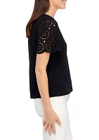 Petite Short Sleeve Eyelet Top