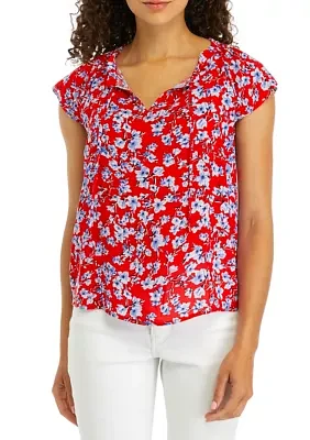 Petite Short Sleeve Split Neck Top