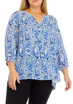 Women's 3/4 Sleeve Split Neck Printed Top