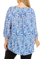 Women's 3/4 Sleeve Split Neck Printed Top