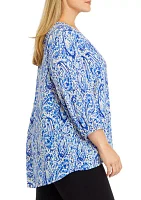 Women's 3/4 Sleeve Split Neck Printed Top