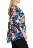 Plus 3/4 Sleeve Split Neck Printed Top