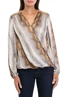 Women's Long Sleeve Snakeskin Wrap Blouse