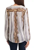 Women's Long Sleeve Snakeskin Wrap Blouse