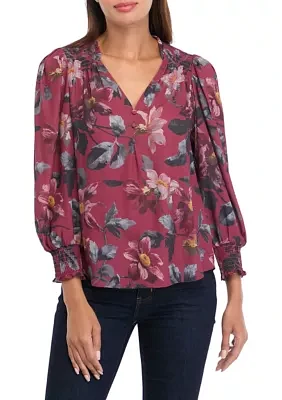 Women's Blouson Sleeve Floral Top