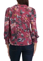 Women's Blouson Sleeve Floral Top