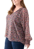 Plus Long Sleeve Scoop Neck Metallic Printed Blouse