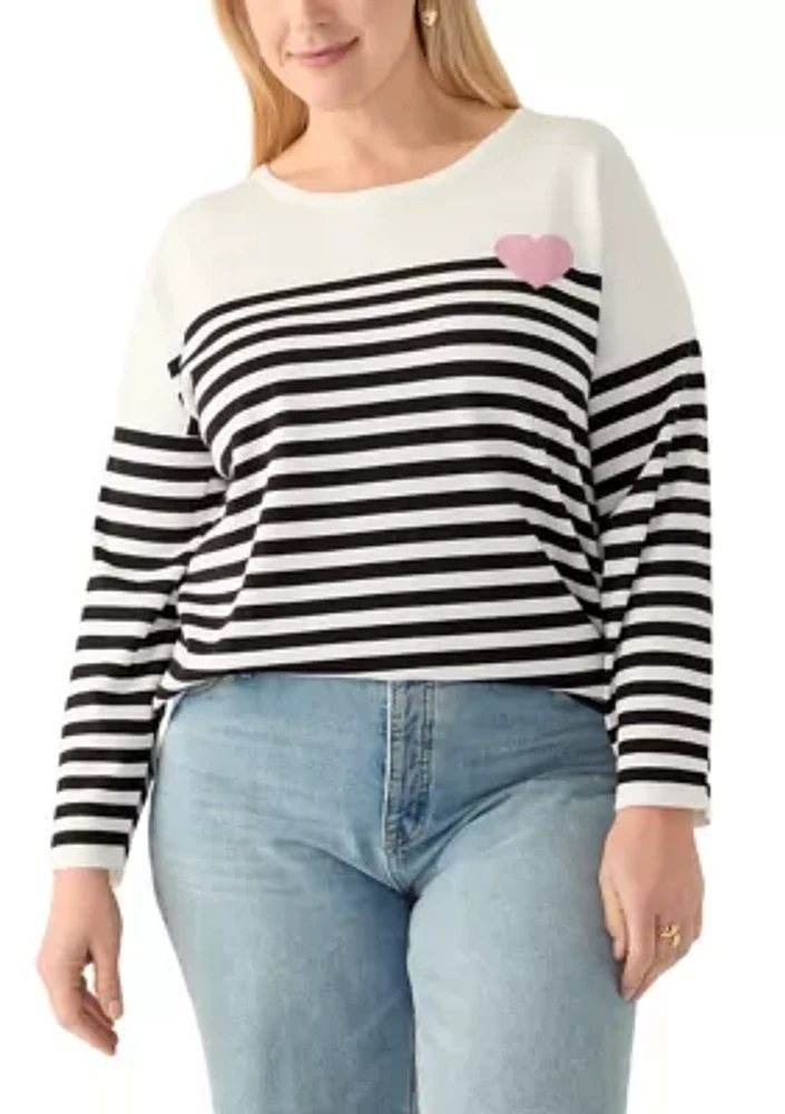 Plus Heart Intarsia Stripe Sweater