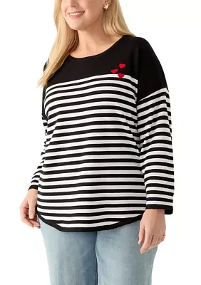 Plus Heart Intarsia Stripe Sweater