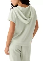 Petite Extended Shoulder V-Neck Hooded Top