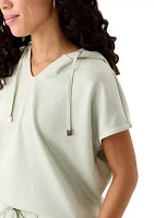 Petite Extended Shoulder V-Neck Hooded Top