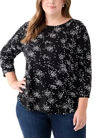 Plus 3/4 Sleeve Crew Round Neck High-Low Shirt