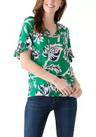 Women's Printed Tie Neck Blouse