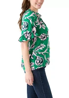 Women's Printed Tie Neck Blouse