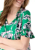 Women's Printed Tie Neck Blouse