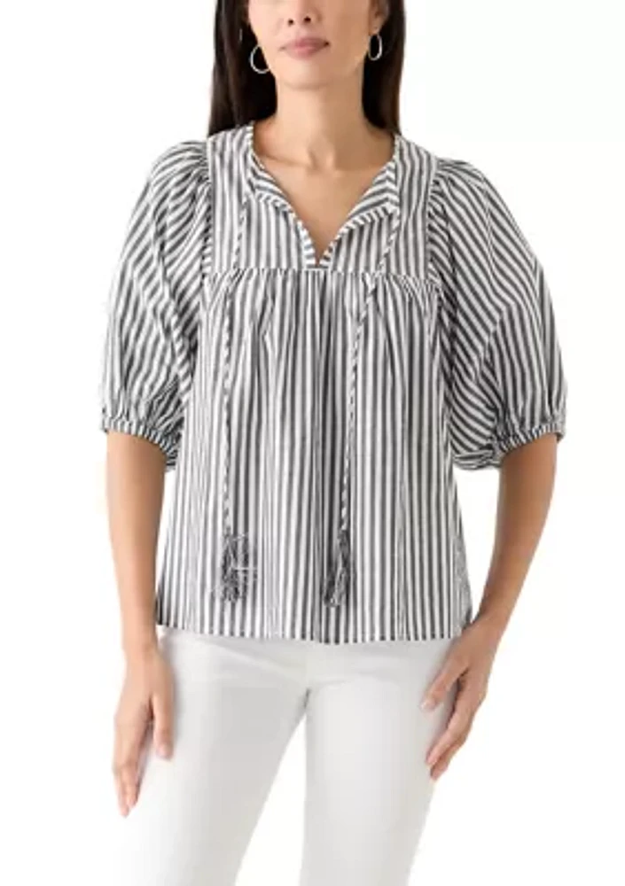 Women's Striped Elbow Sleeve Top