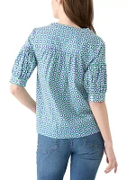 Women's Elbow Puff Sleeve Printed Top