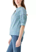 Women's Elbow Puff Sleeve Printed Top