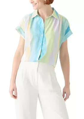 Women's Printed Short Sleeve Button Front Shirt