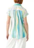 Women's Printed Short Sleeve Button Front Shirt