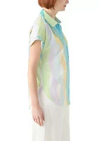 Women's Printed Short Sleeve Button Front Shirt