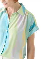 Women's Printed Short Sleeve Button Front Shirt