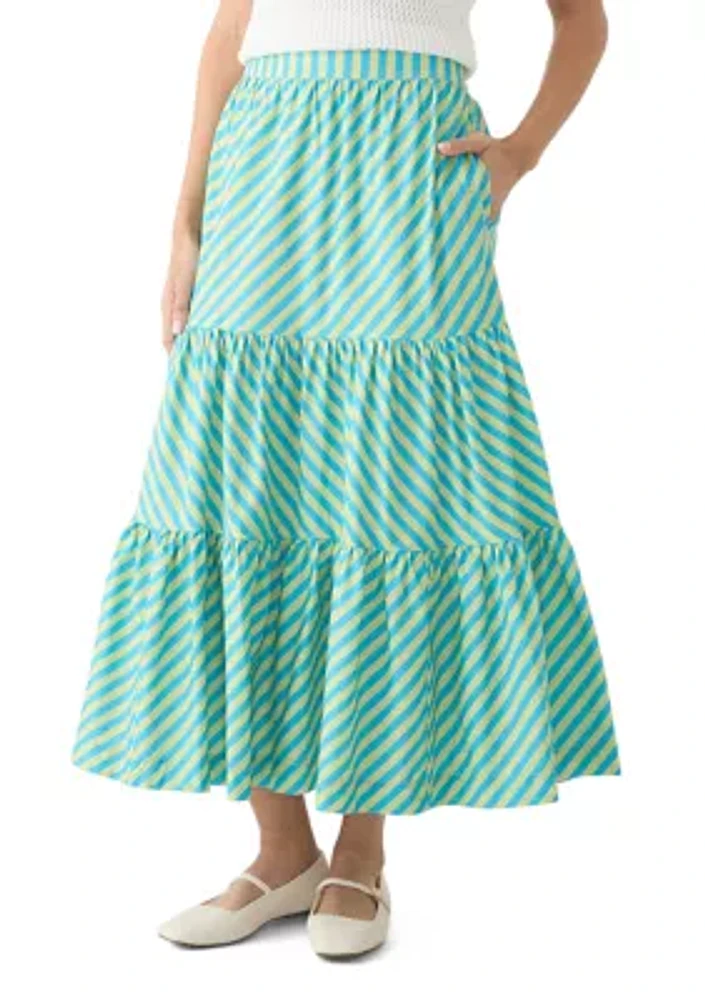 Women's Pull On Striped Tiered Maxi Skirt