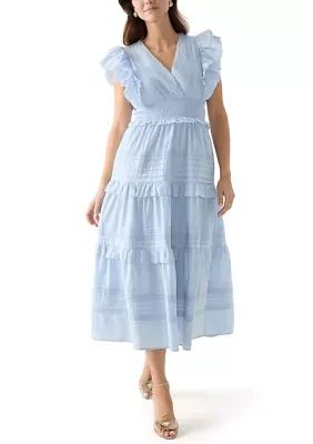 Women's Short Ruffle Sleeve V-Neck Tiered Dress