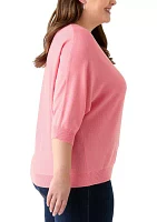 Plus 3/4 Sleeve V-Neck Knit Sweater