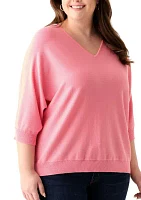 Plus 3/4 Sleeve V-Neck Knit Sweater