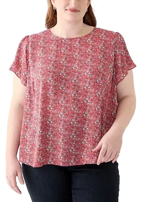 Plus Short Sleeve Button Back Woven Blouse