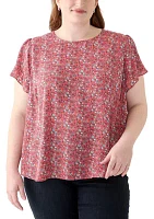 Plus Short Sleeve Button Back Woven Blouse