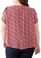 Plus Short Sleeve Button Back Woven Blouse