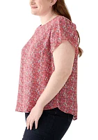 Plus Short Sleeve Button Back Woven Blouse