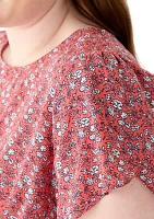 Plus Short Sleeve Button Back Woven Blouse